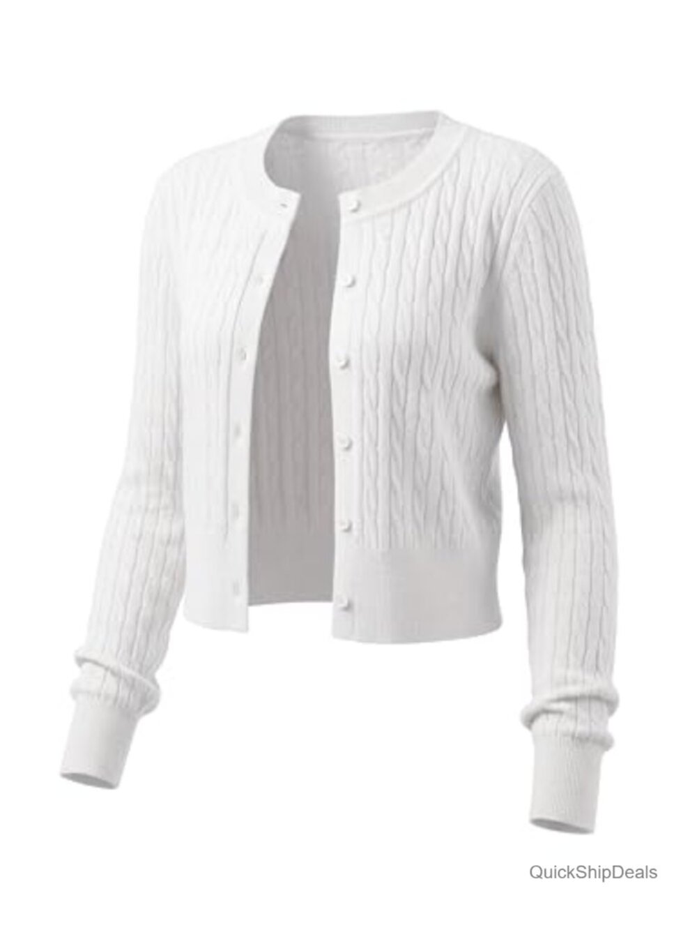 Women's Cropped Micro-Cable Knit Cardigan Lightweight Long Sleeve Button Up
